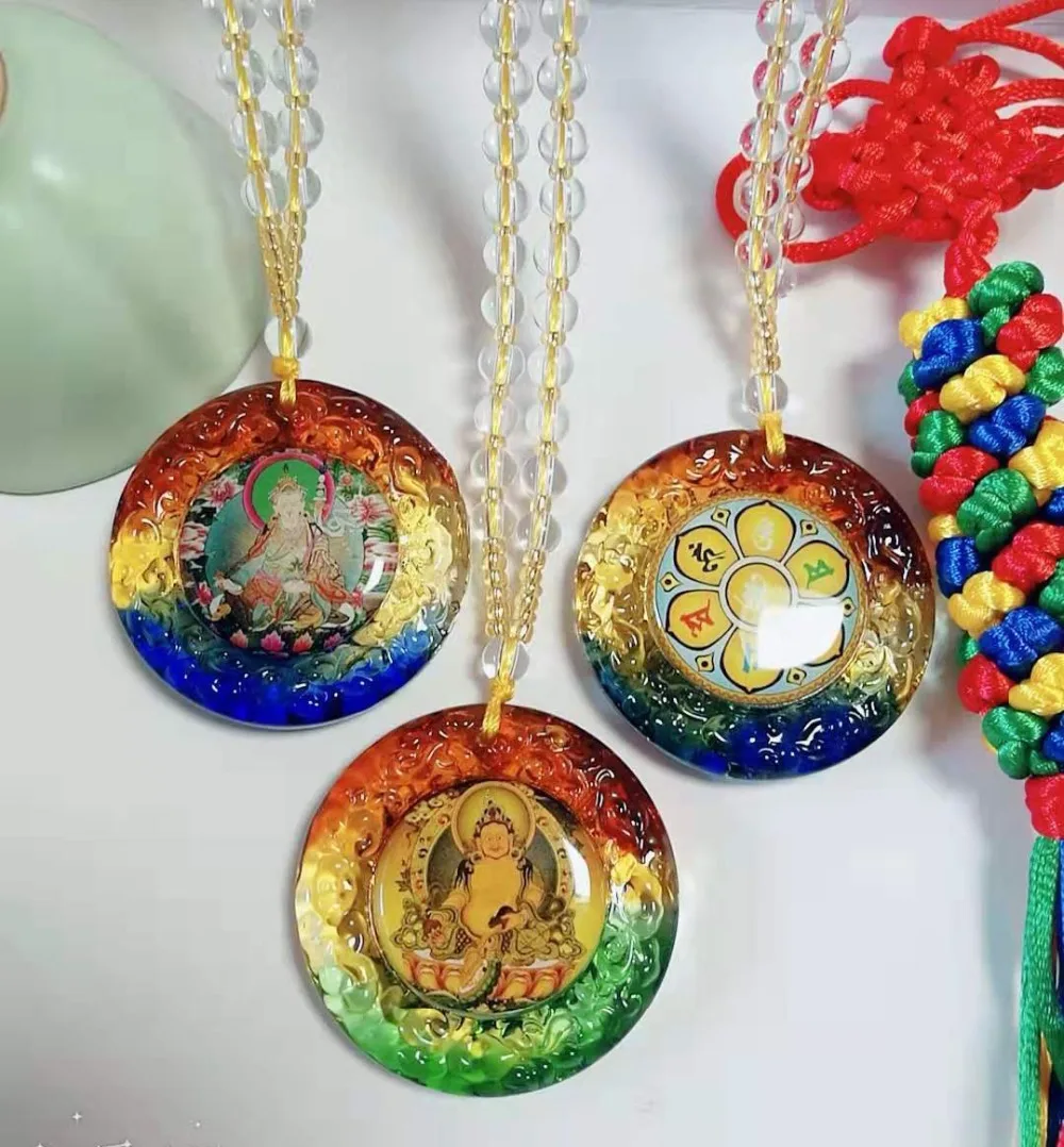 3PCS TOP efficacious Money drawing Good luck Buddhism Yellow Jambhala Padmasambhava Guru Om mani padme hum Mantra Crystal Amulet