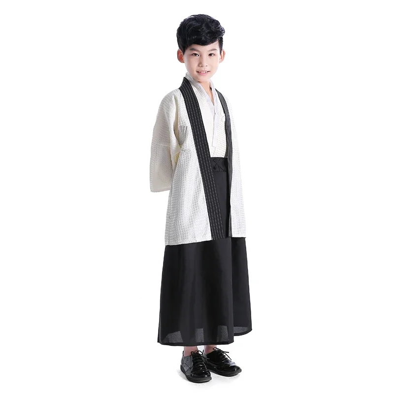 

New Black Japanese Boys Kimono Child Warrior Traditional Swordmen Kid Stage Performance Clothing Cosplay Costume