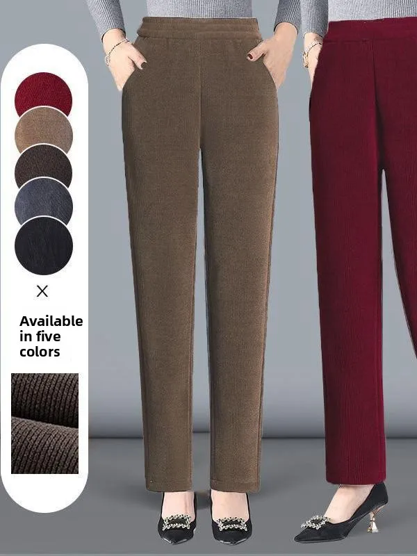 

Женские джинсы-мом из вельвета на флисовой подкладке, свободные повседневные прямые брюки с высокой талией, осенне-зимние, в корейском стиле, длина 7/8