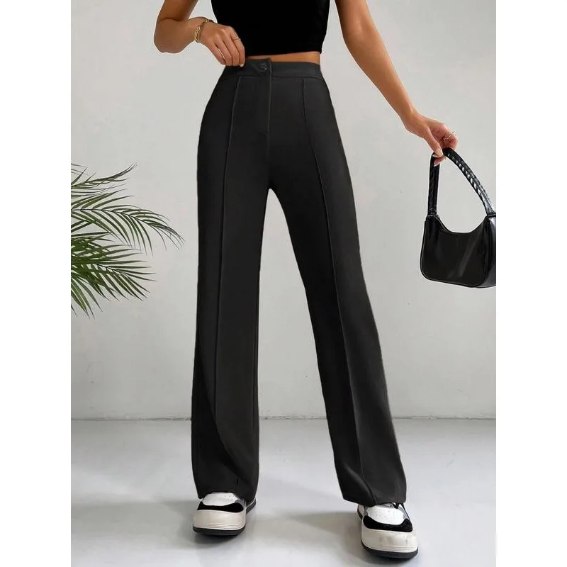 

High Waist Straight Leg Casual Pants ex Color DK Mesa Brand Neutral PVC Material Winter Collection Loose Fit