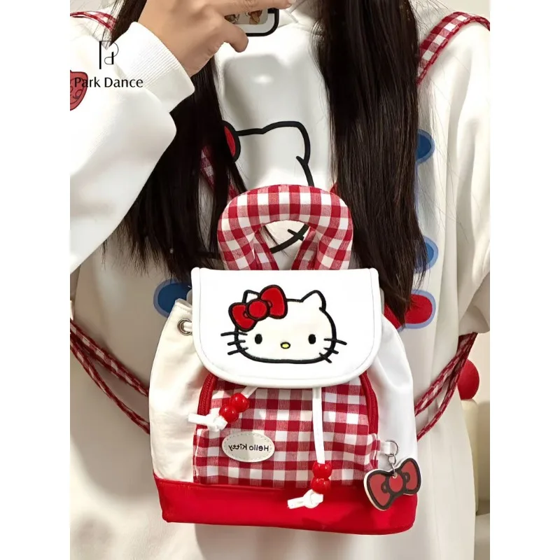 Sanrio Hello Kitty мультфильм портативный чехол на шнурке красный клетчатый рюкзак kt cat в студенческом стиле женский каваи модный крутой рюкзак