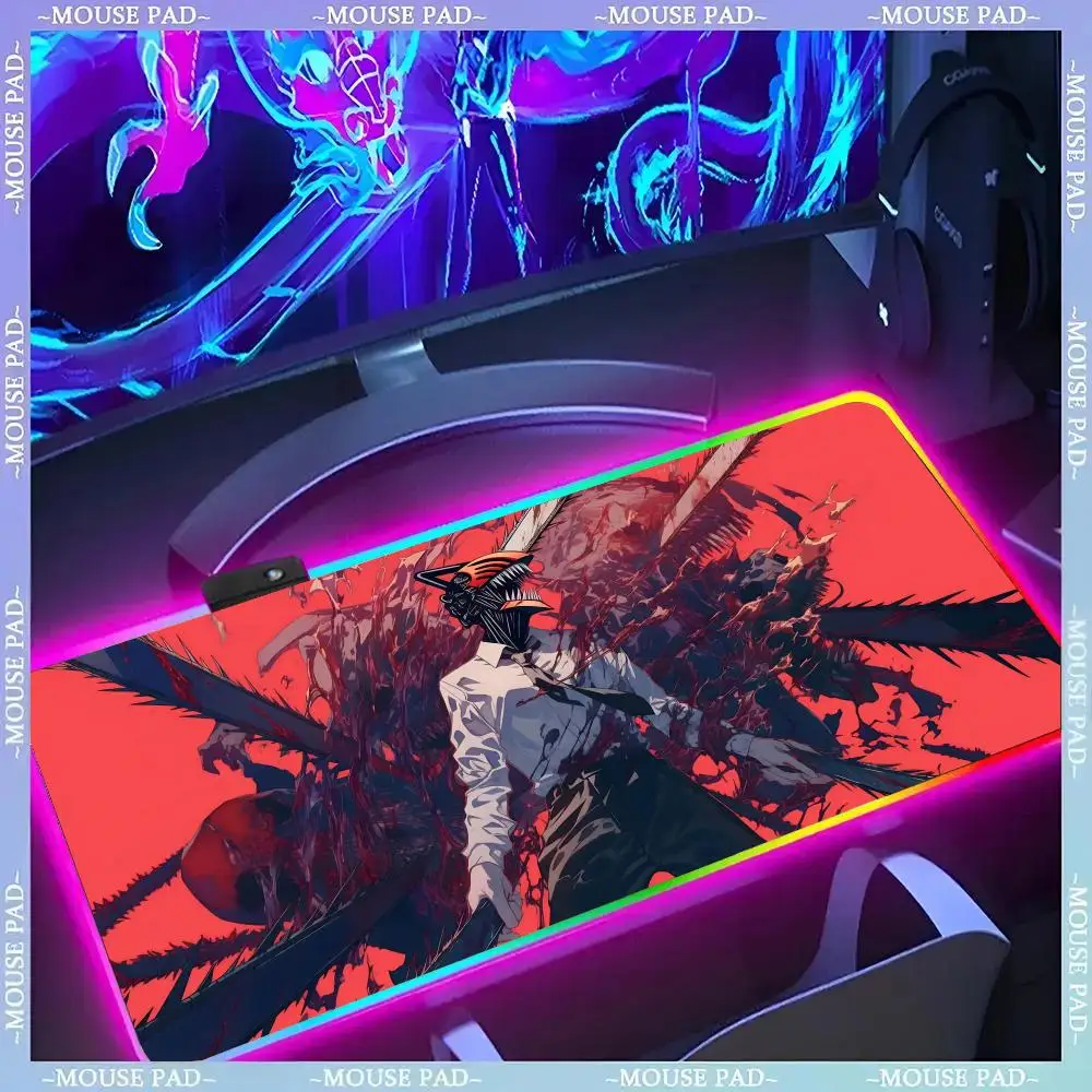 

Chainsaw M-Man Mouse Pad Gamer Luminescence Led Mouse Pad Gaming Table Rgb Deskmat Keyboard Pc Mousepad