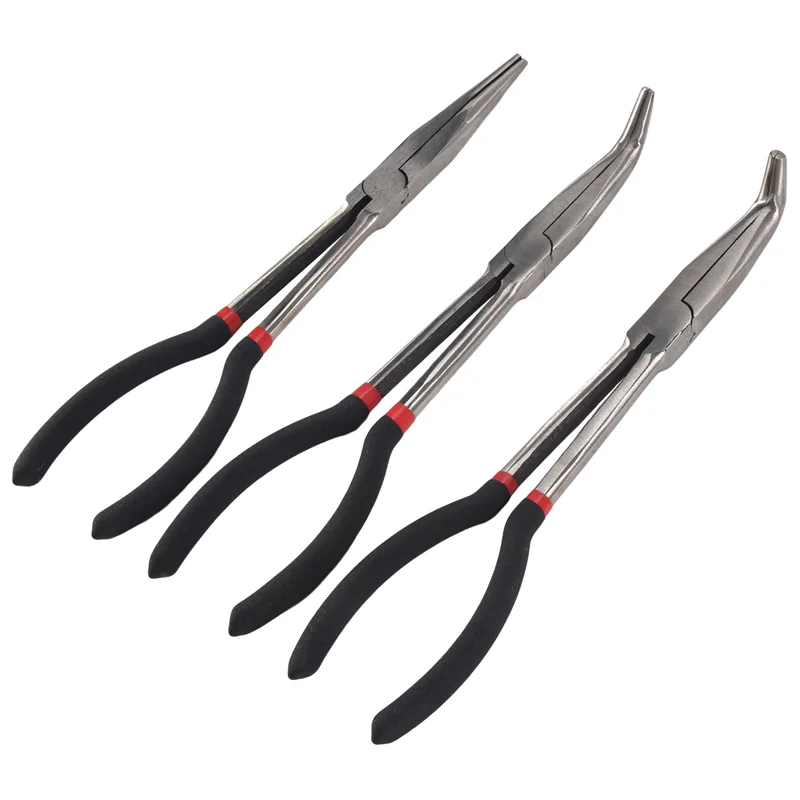 

A93Z 3X 11 Inch EXTRA LONG NOSE PLIERS SET STRAIGHT & BENT TIP MECHANIC GRIP HAND TOOL