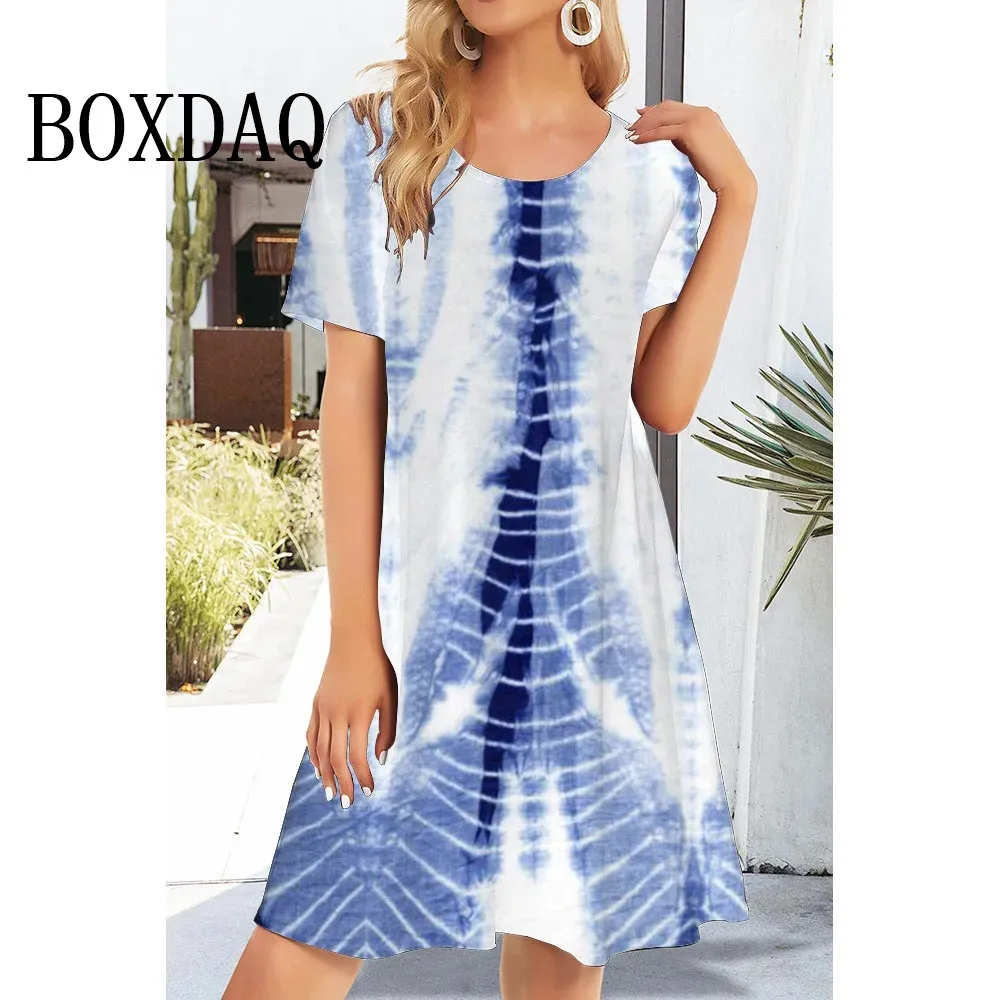 

Fashion Summer 2024 Women's Dress Round Neck Loose Short Sleeve Halo Dyed Pattern Casual Dress Beautiful And Elegant Dress S-3XL