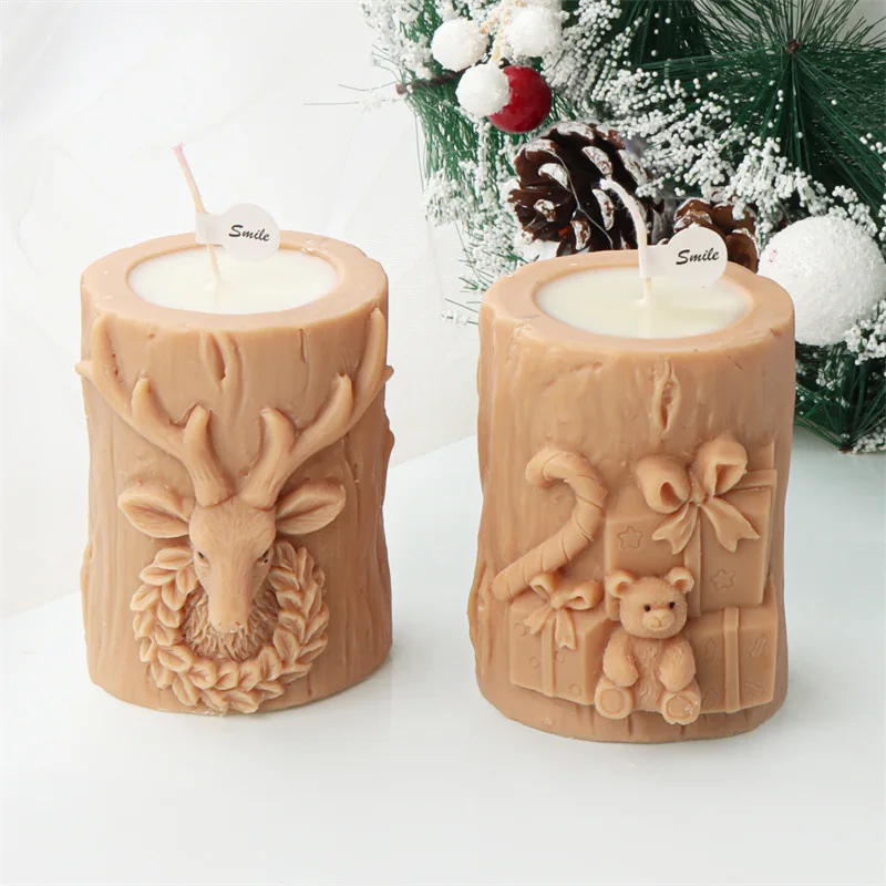 Molde de silicona en relieve navideño para velas hechas a mano, yeso, jabón, resina epoxi, decoración de Chocolate, yeso, hielo, molde para hornear DIY