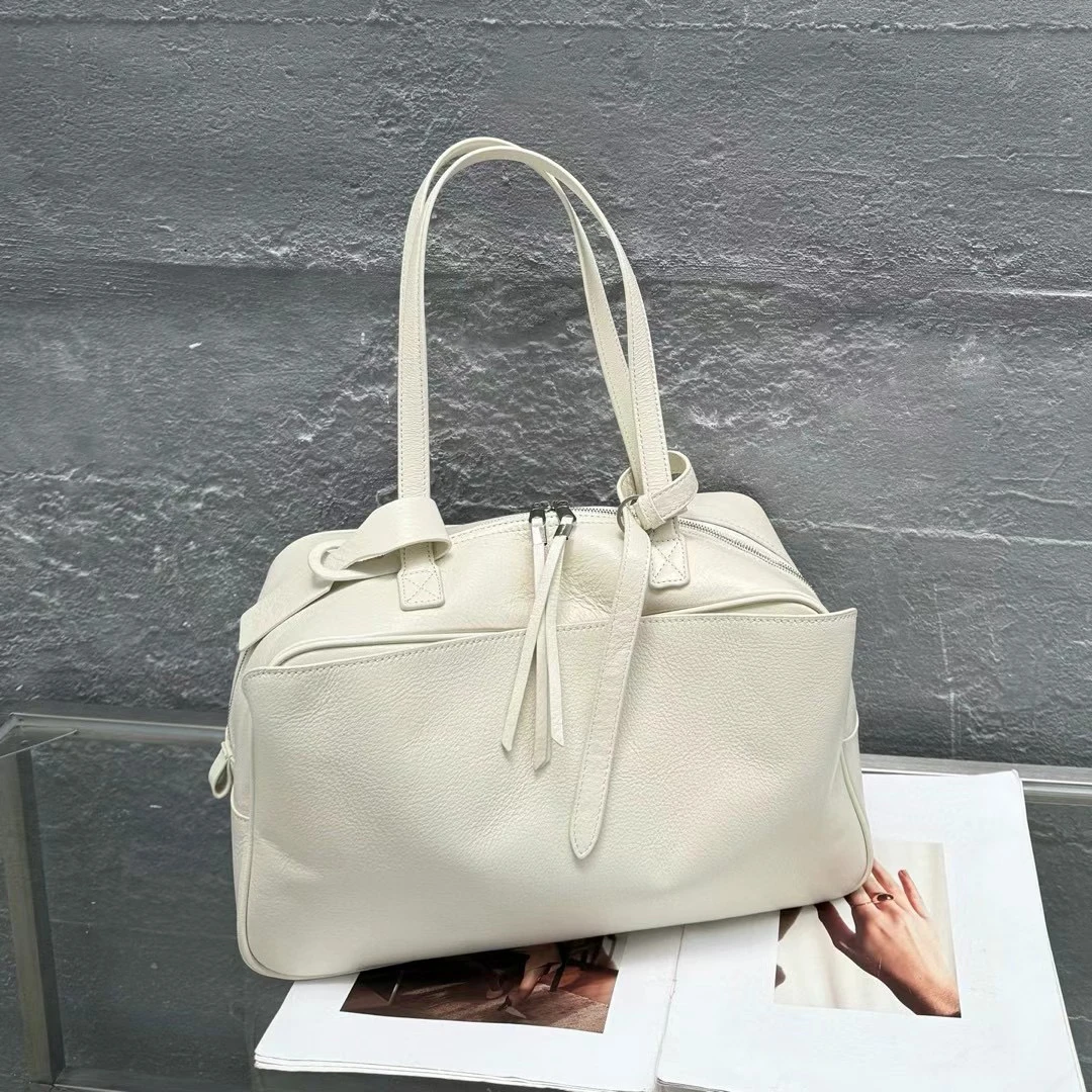 

Genuine Leather Handbag Underarm Bag Woman Soft Leisure Fashion Top Layer Cowhide Bowling Bag Pillow Bag High-Capacity Commute