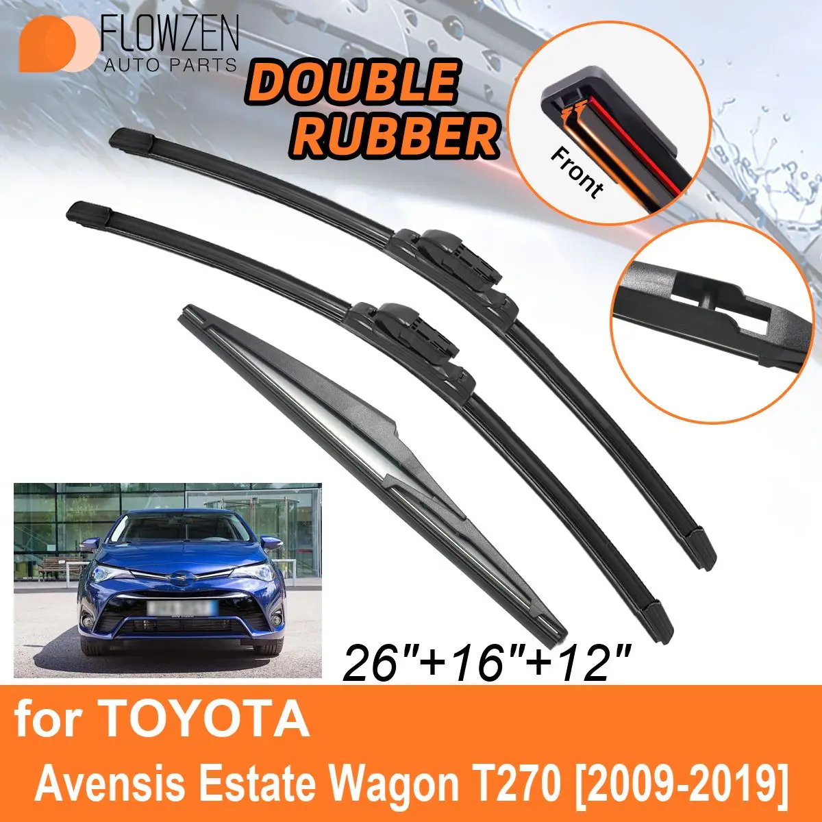 

Double Rubber Car Wiper Blades for TOYOTA Avensis Estate Wagon T270 2009-2019 Rear Blades Accessories 2015 2016 2017 2018 2019