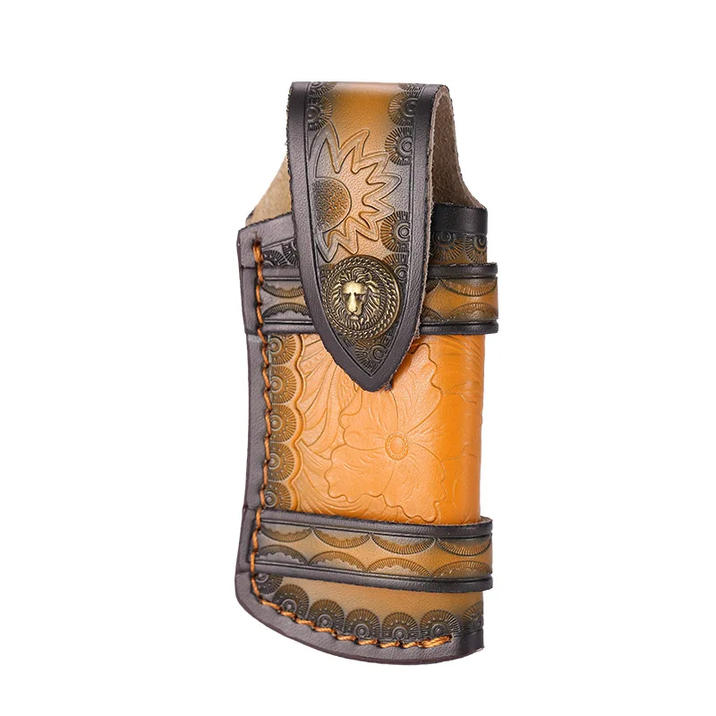 البني أضعاف سكين غمد أداة مصباح يدوي حزام حلقة حامل حافظة جلدية غمد جيب هانت مخيم معدات حمل في الهواء الطلق #6