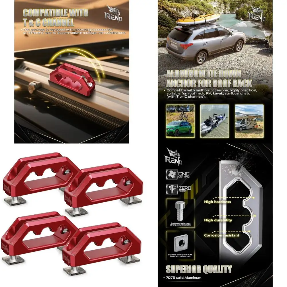 

RENO Tie Down Anchor, Aluminum T-Track Rail Cleats Compatible with Crossbar Roof Rack with T/C Channels, Fit for Most Roof Rack