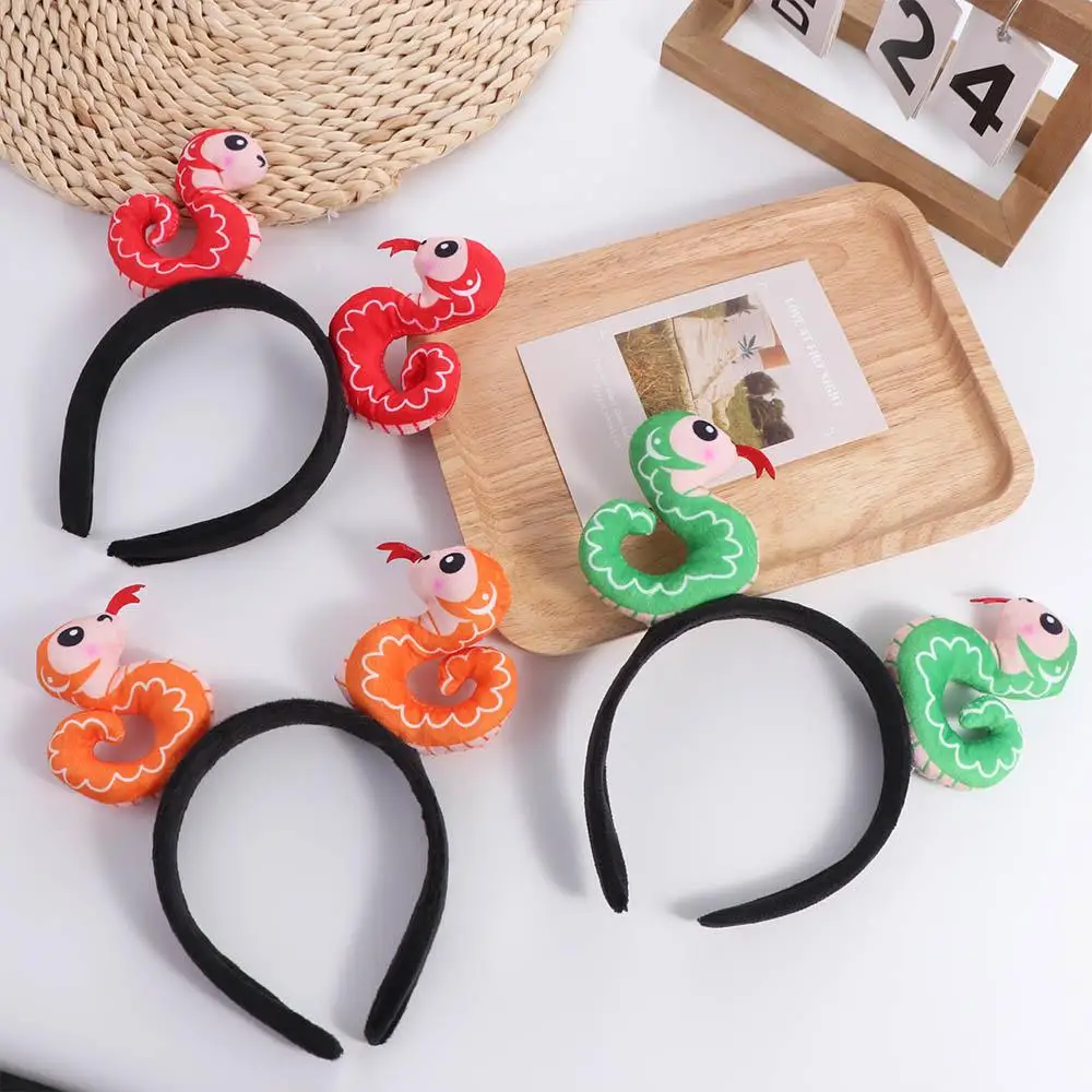 Cute Chinese Zodiac Snake Headband Plushy Fur Chinese New Year Hairband Soft Headwear Lunar Year