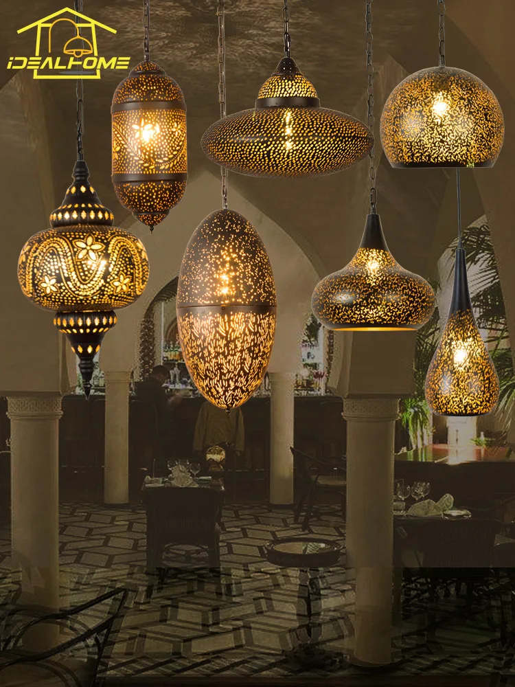 Saudi Arabia Vintage antyczne wydrążone światło rzeźbiona zawieszka LED Art dekoracyjne wiszące dekoracja domu Loft hotelowa restauracja kawiarnia