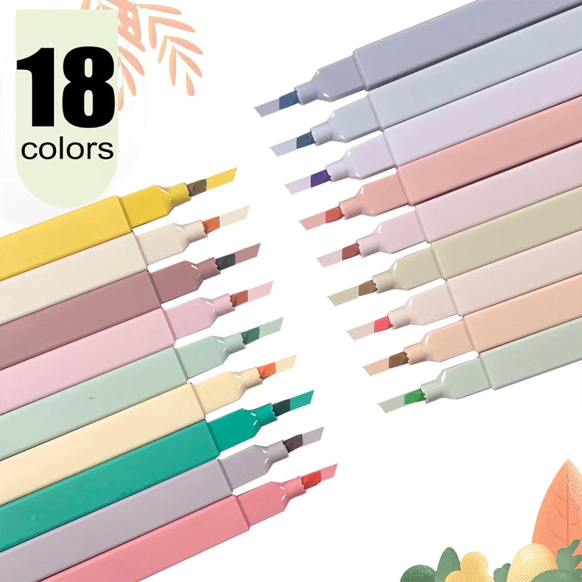 18 Pcs Eye Care Soft Light Highlighter 18 Colors Marking Pen School Supplies Marking Painting Coloring DIY Diary