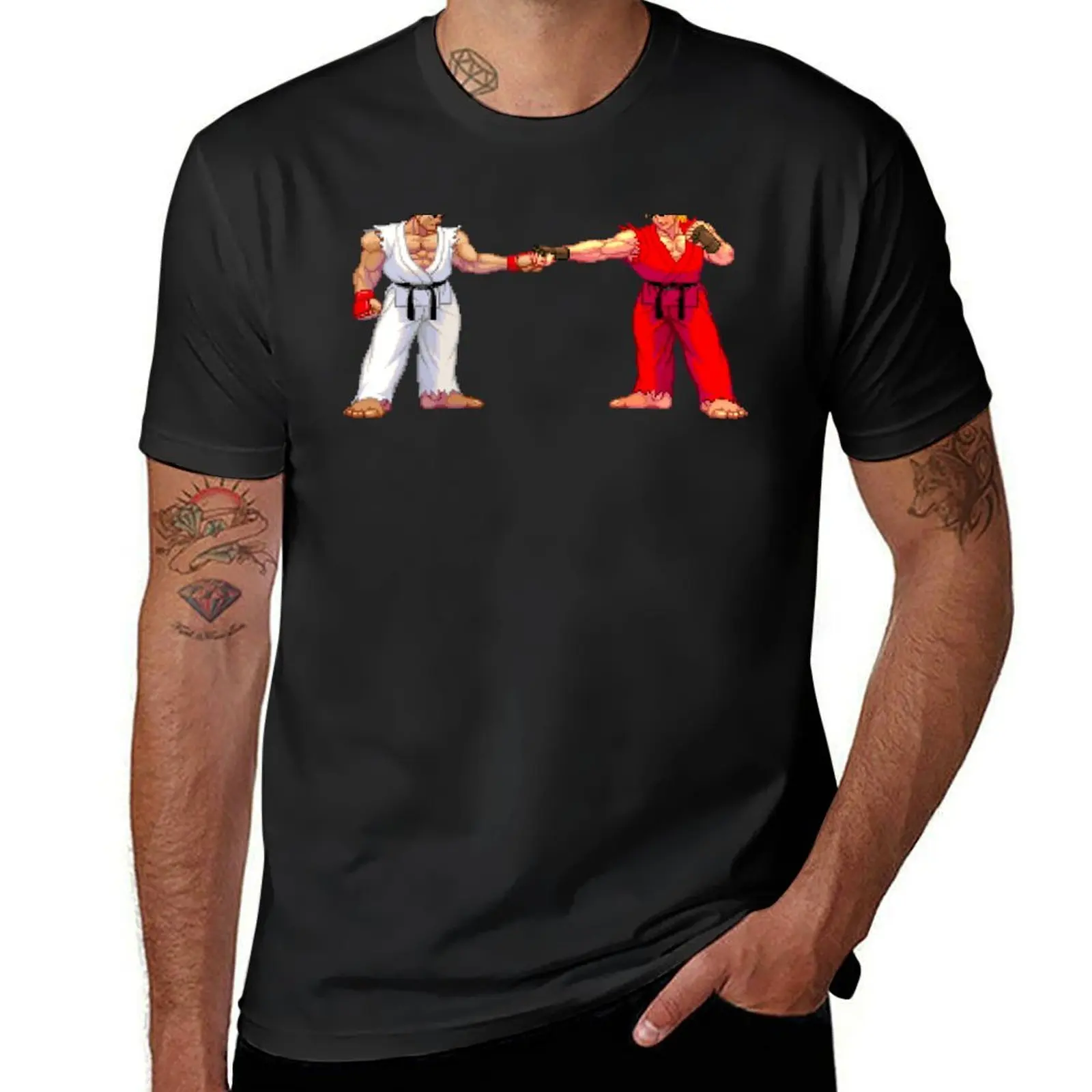 

3rd Strike Ryu and Ken fist bump T-Shirt cute tops rapper graphic tees aesthetic clothes mens t shirts top quality