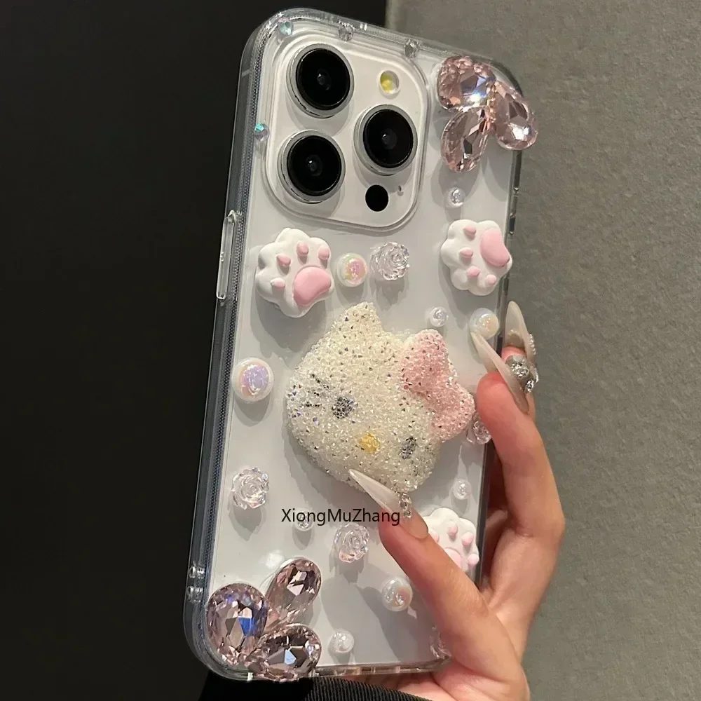 Sanrio Hello Kitty Cute Cat Claw Case for iPhone 15 Pro Max 16 14 Plus 13 Pro 12 11 Pro Max Women Luxury Protective Custom Cover