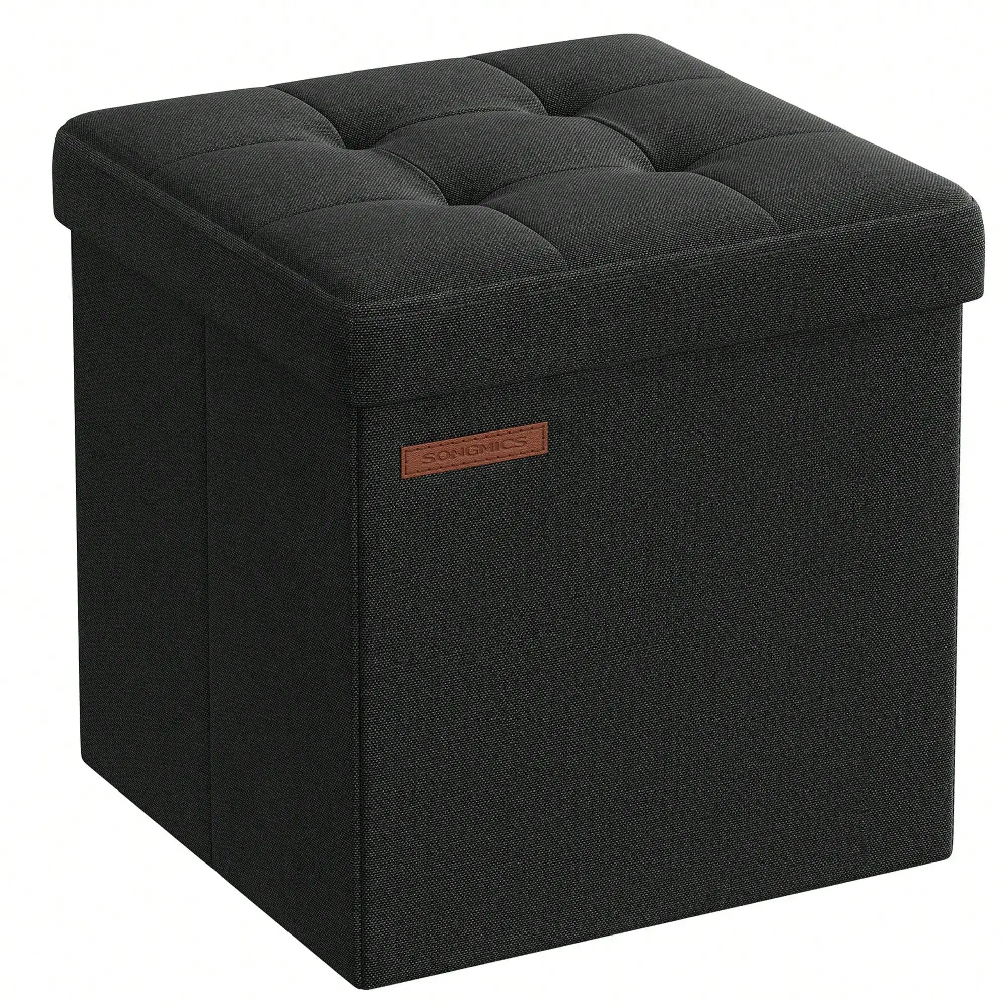 Storage Ottoman, Foldable Small Ottoman Foot Rest, 10.5 Inches Foot Stool, Cube Ottoman With Storage, Load Up To 286 Lb, For Living Room, Bedroom, Dorm, Ink Black