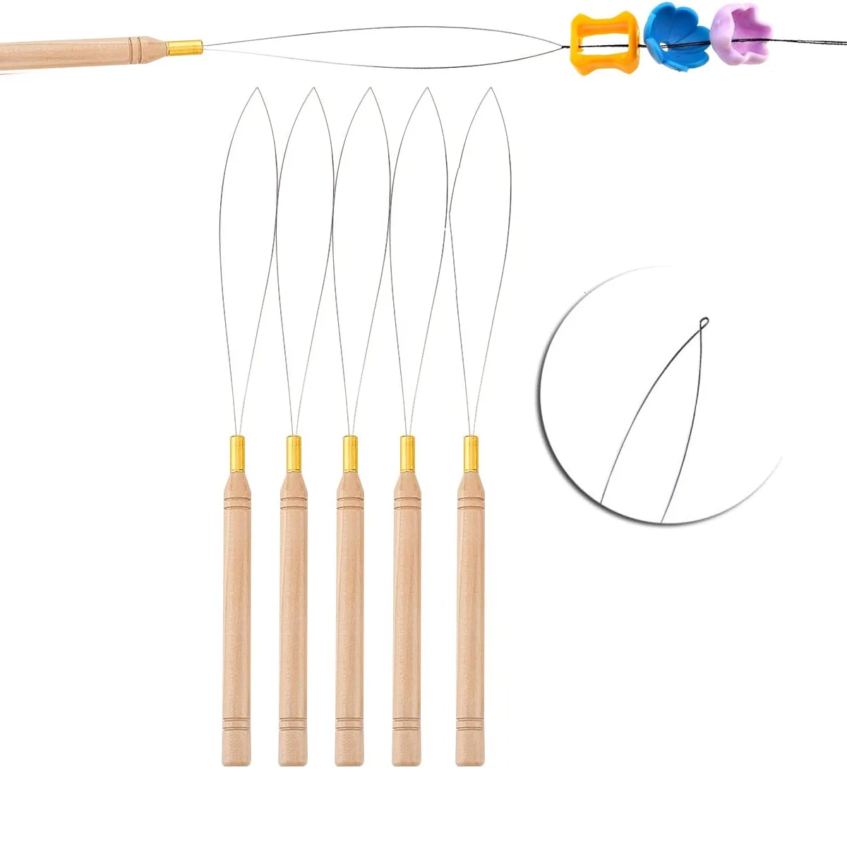 

5Pcs Micro Rings Loop Tool Loop Threader Pulling Needle Holder For Micro Rings/Loop Hair Extensions Iron Wire Threader Tools