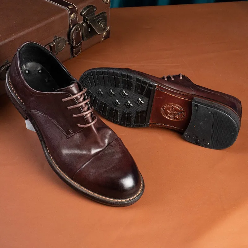 Goodyear-welted horse hide leather outsole washed business formal attire derby shoesウェディングダンススニーカーアウトドアウォーキングワーク
