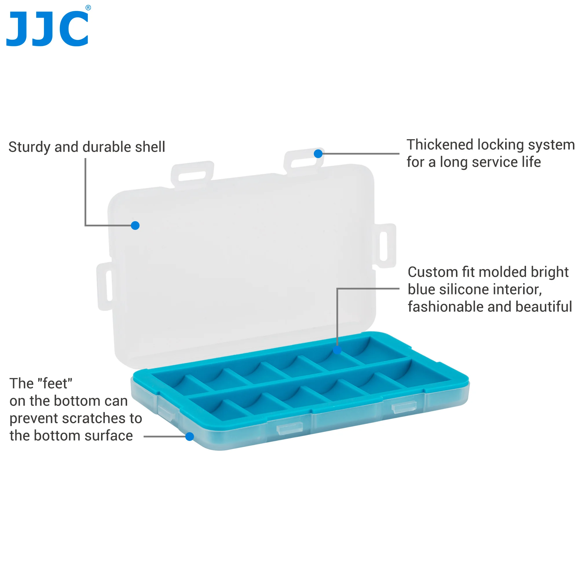 JJC 12 Slots CR2 CR15H270 Battery Storage Box Water-Resistant CR2 Battery Case Shockproof CR15H270 Batteries Organizer Container