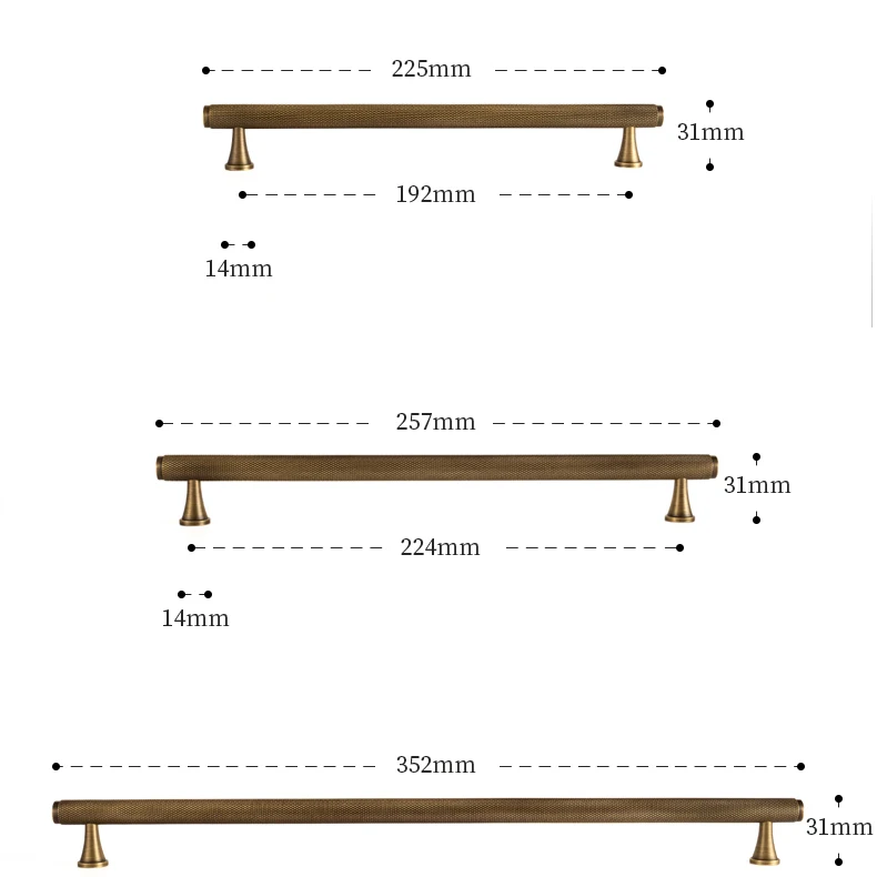 Santaya Solid Antique Brass Diamond-cut Cross Knurl Pattern Bronze Wardrobe Cabinet Handles T-bar Knobs Pitch 320mm Long Pull