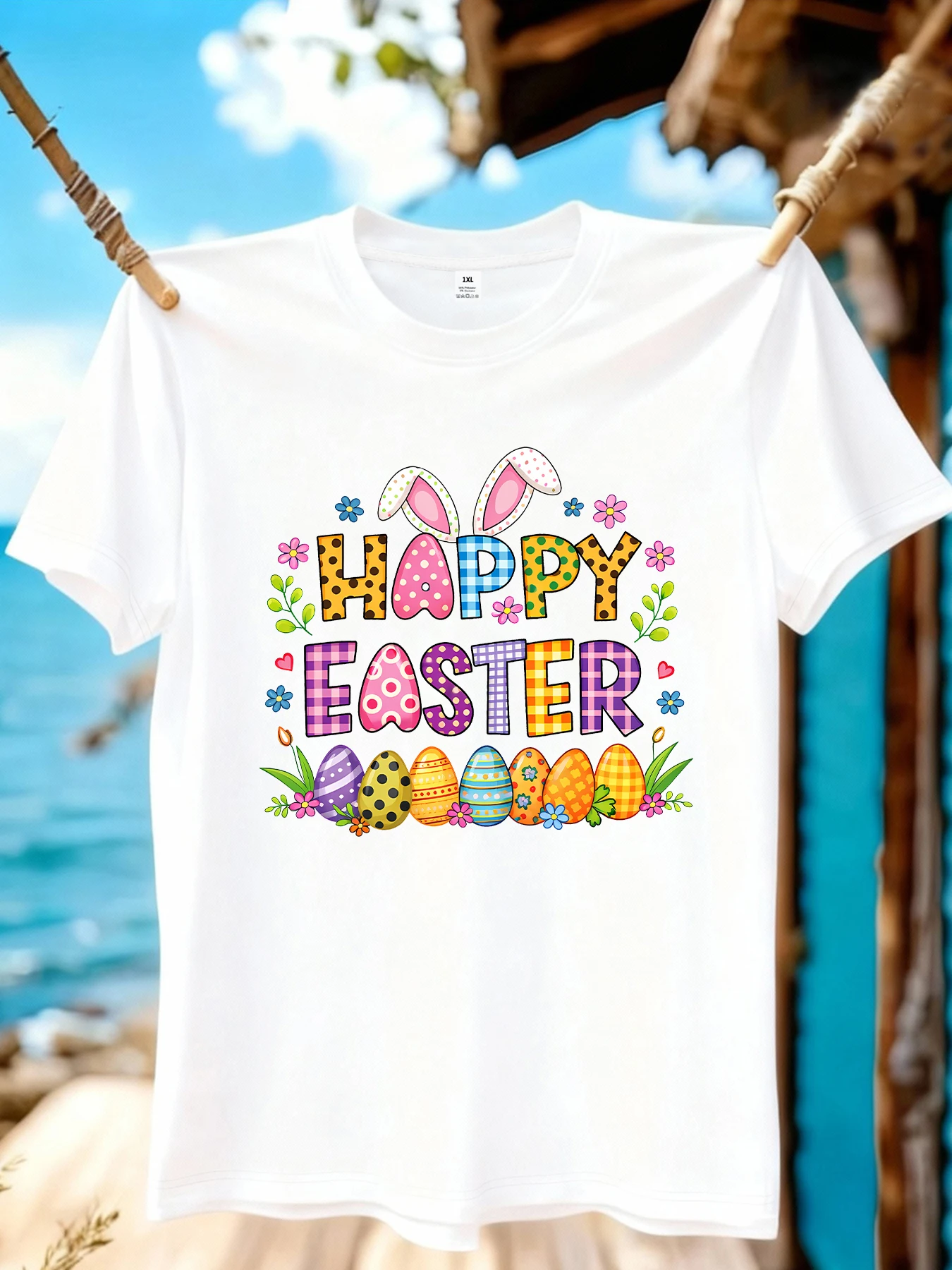 

【WZM109124】Happy Easter print plus size women's round neck summer casual short sleeved street fashion versatile T-shirt