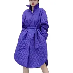 2023 New Women's Cotton Outerwear Windbreak Korean Fashion Autumn Winter Coat Long Thickened Warm Down Cotton Overcoat With Belt