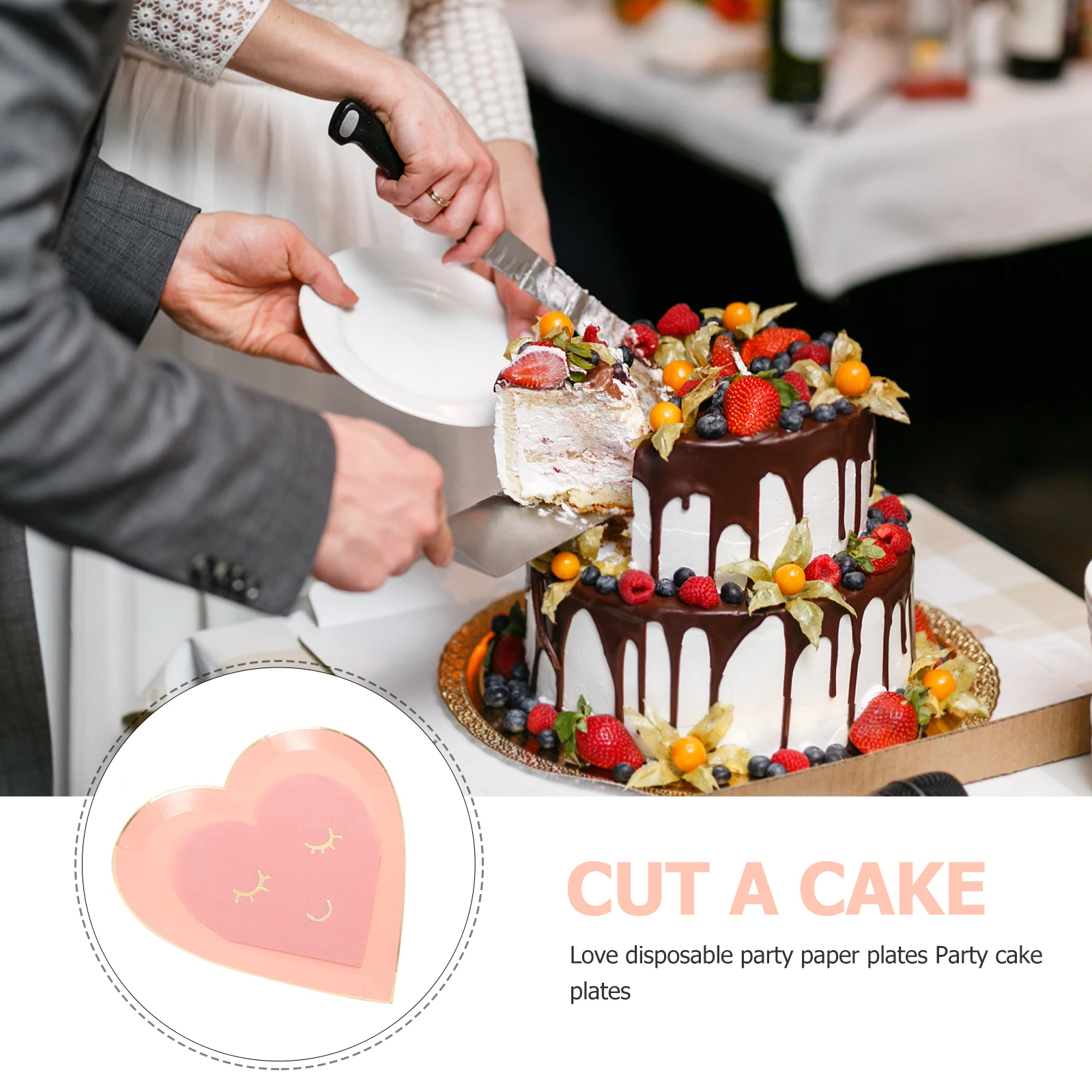 

1 set Heart-Shaped Paper Plates 8 Pink Deep Disposable Party Supplies 7 Inch Dinnerware Cake Plates PARTY TISSUE HOME USE