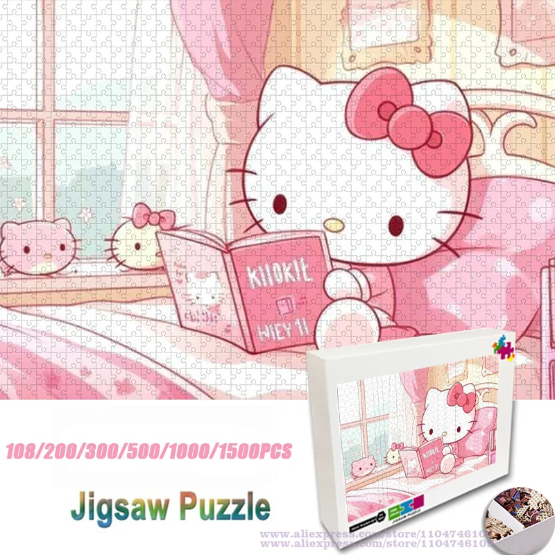

Sanrio Hello Kitty Puzzle Jigsaw 108/200/300/500/1000/1500Pcs Kitty's Bedroom Puzzles Intelligence Puzzles Unisex Jigsaw