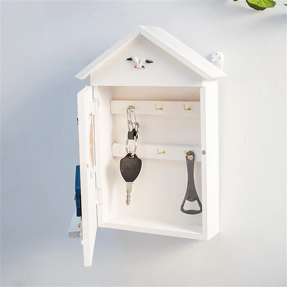 Sea Style Seabird Sea Tower White House Key Box Cabinet Living Room Wall Hanging Storage Box Home Decor Case Wood Craft Gifts