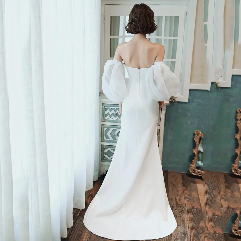 Wedding Dresses for Women Boat Neck Floor-Length Wedding Dress with Detachable Sleeves customized