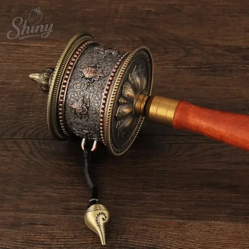 

Tibetan Buddhism Exquisite Auspicious Symbols Duplex Bearing Silent Ultra Smooth Hand-cranking Prayer Wheel