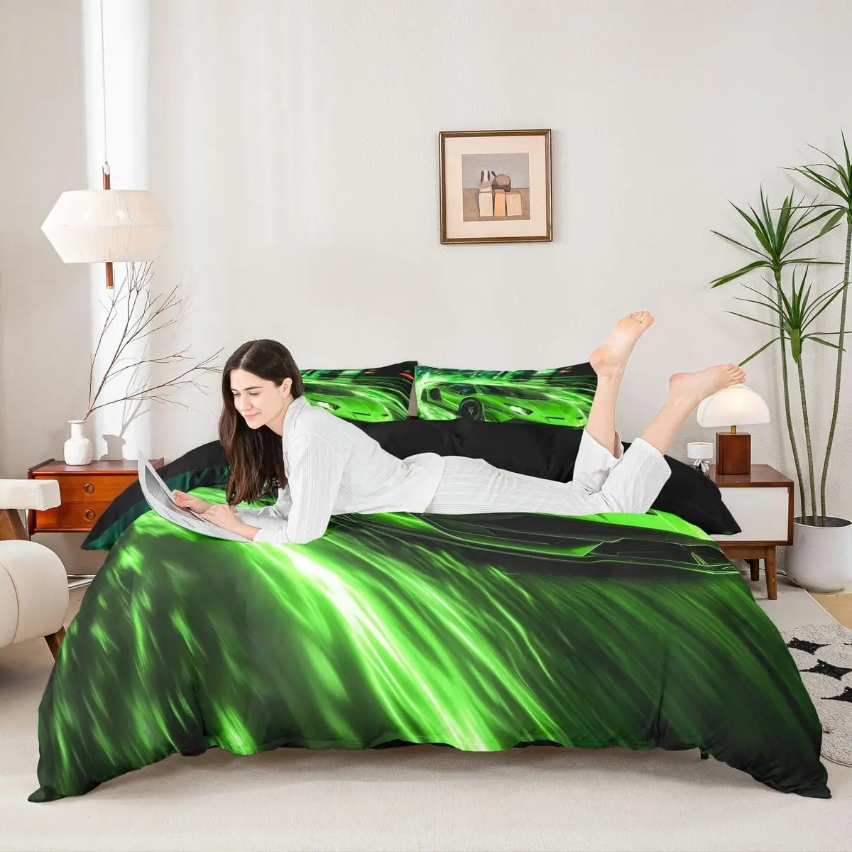 Green Car Cot Duvet Cover Set Speed Racing Car Bedding For Kids Teens Extreme Sports Lover Quilt Cover Lightening Bed Sets