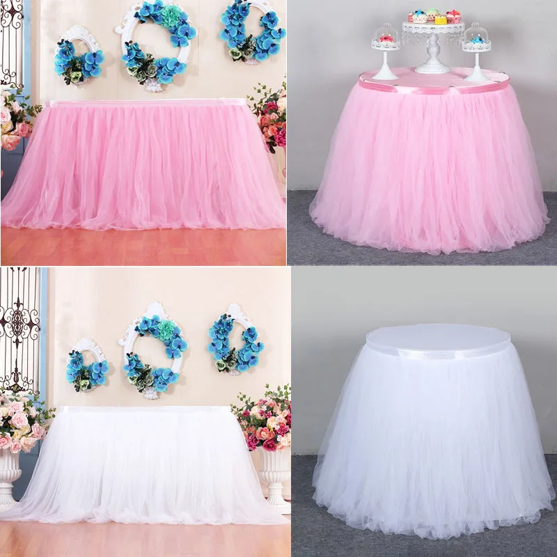 Pink Table Skirts Birthday Tulle Table Skirting Wedding Party Tutu TableSkirt Baby Shower Gender Reveal Unicorn Party Home Decor