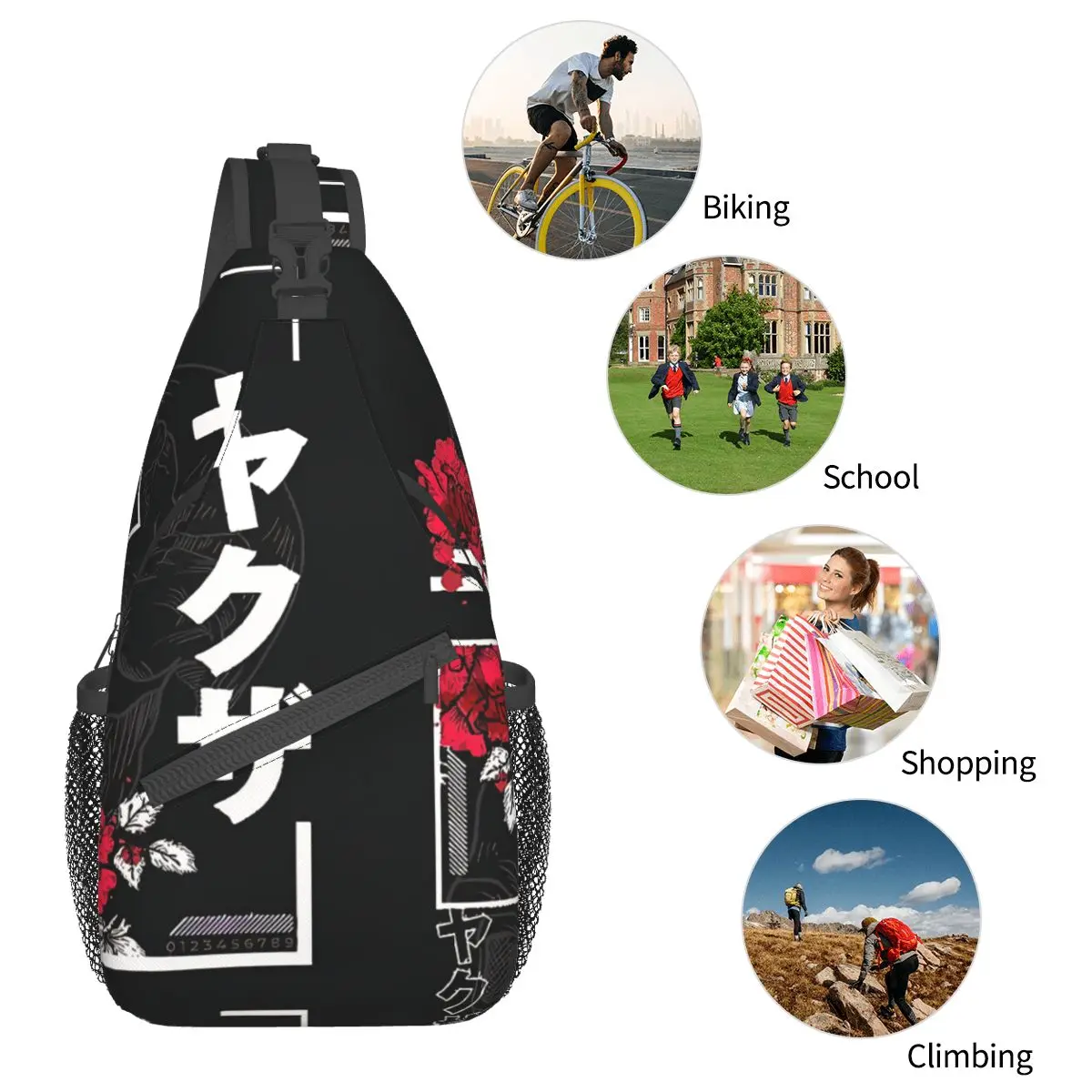 Japanese Streetwear Yakuza Crossbody Chest Bags Pockets Travel Pack Messenger Sports Teens Shoulder Bag Unisex