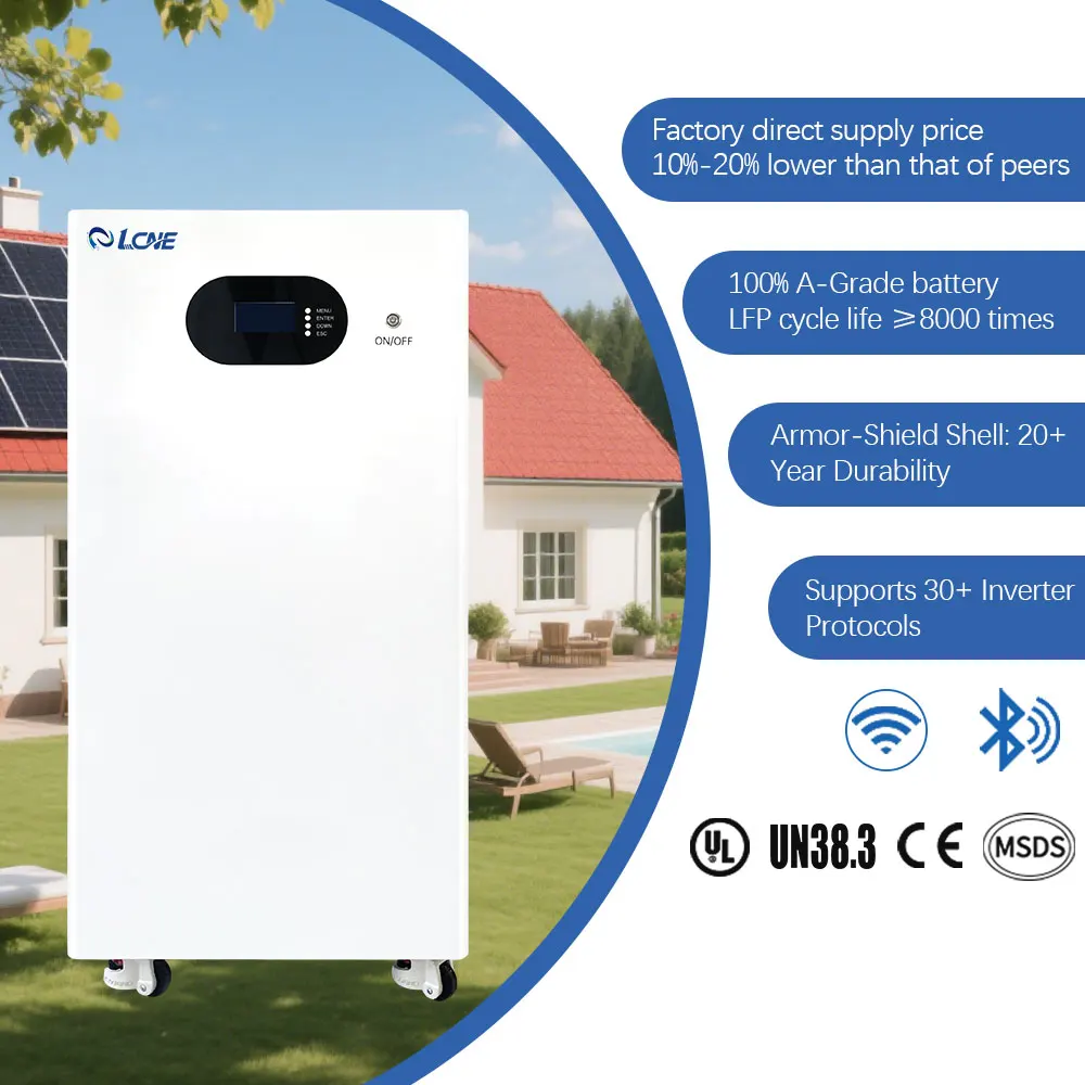 51.2V Lithium Ion Solar Portable Power Hybrid System Camping Batteries 20 Kw Inverter Battery IP65 Protection Class CAN