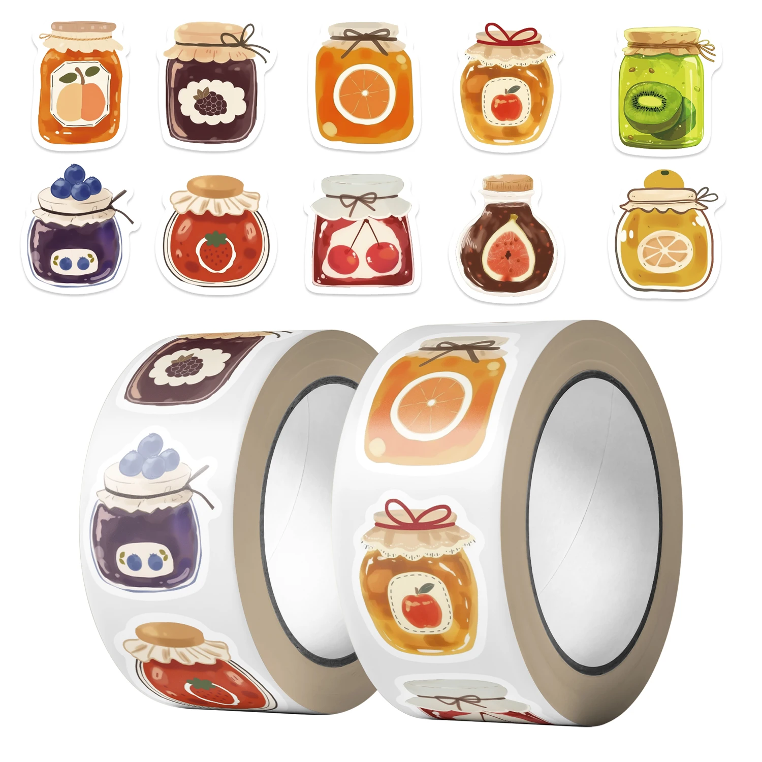 500 Stück Marmeladenglas-Rollenaufkleber, Cartoon-Kritzeleien, geeignet für IPad, Telefon und Gepäck, wasserfeste dekorative Aufkleber