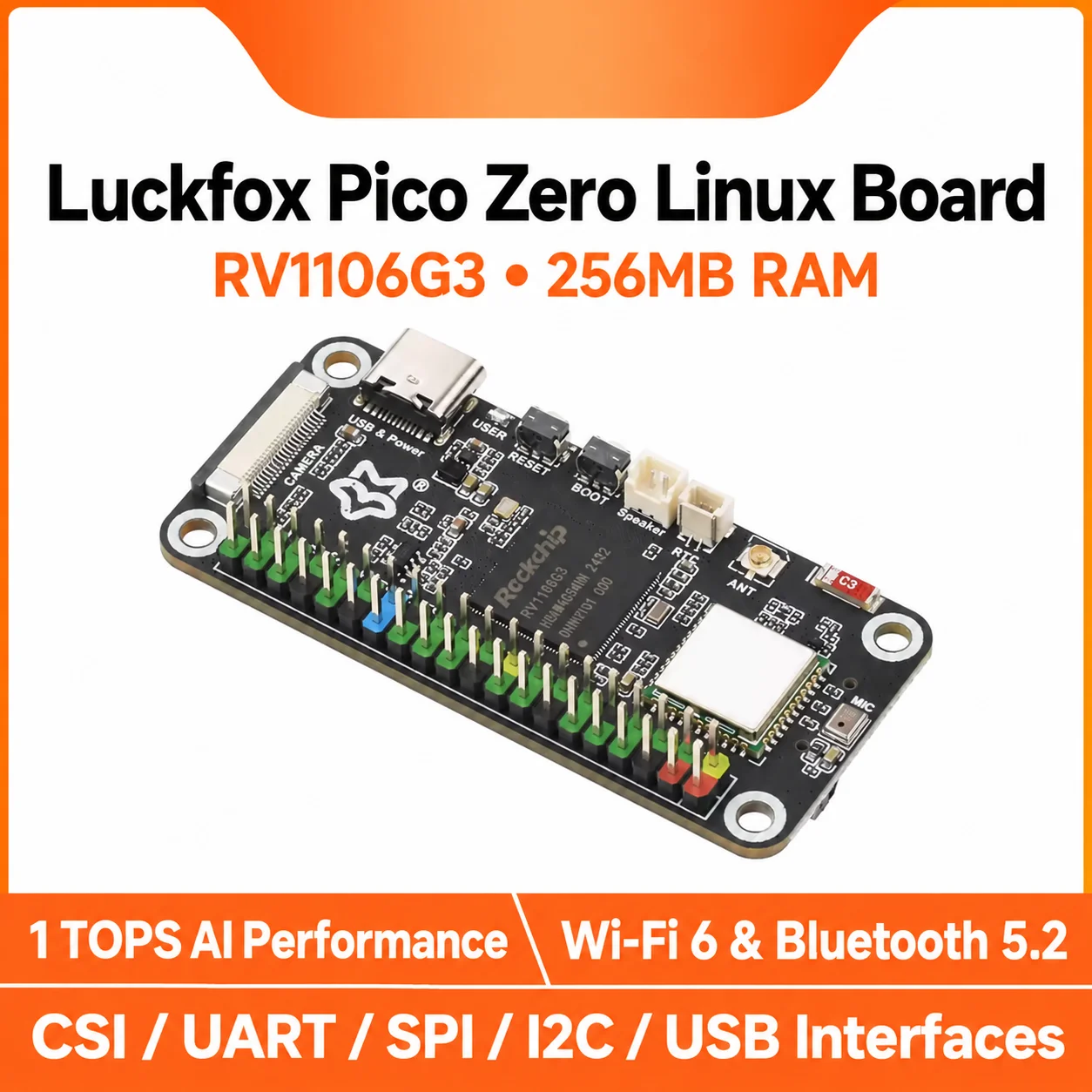 Luckfox Pico Zero RV1106G3 Mini 1TOPS Compute Linux Dev Board 8GB EMMC with Wireless Module