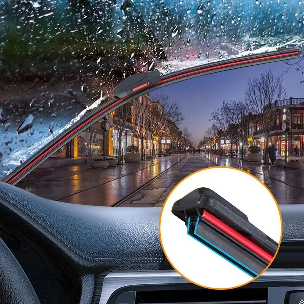 Car Windshield Wiper Blades Universal Water Repellent Frameless Soft Car Rubber Blades Double Bracketless Layer Wipers Wipe