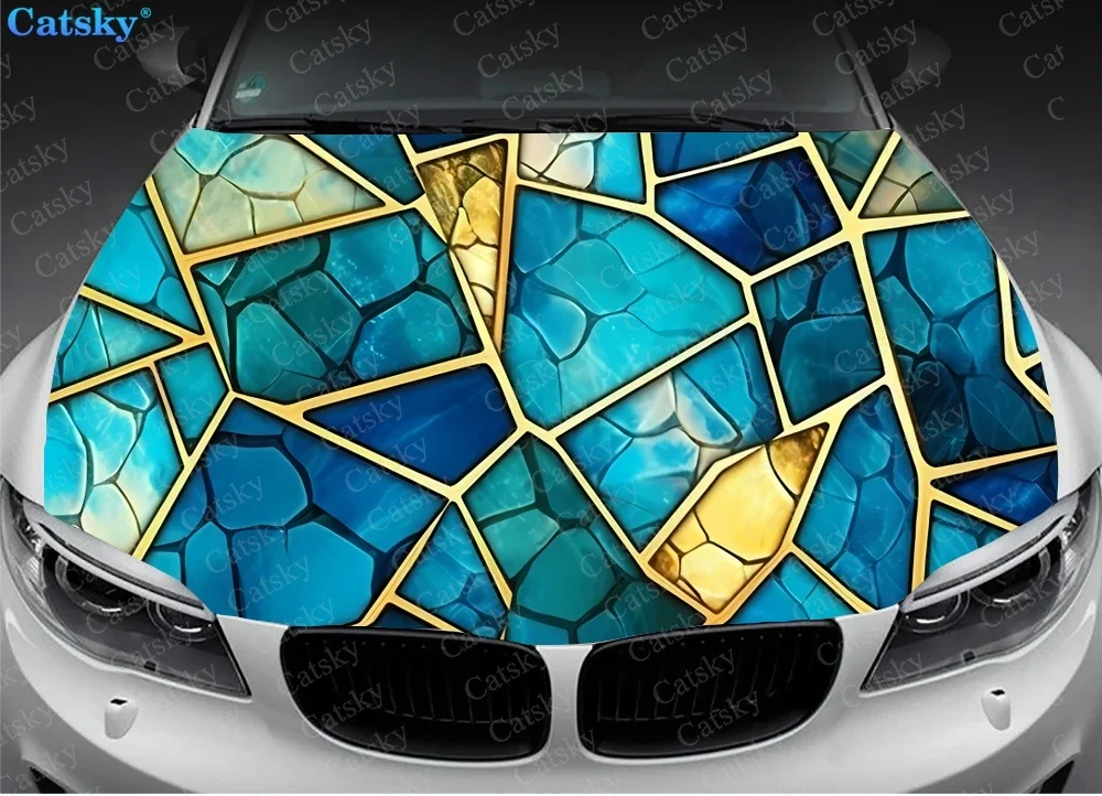 Stained Glass Design Car Hood Vinyl Stickers Wrap Vinyl Film Engine Cover Decals Sticker Universal Car Hood Protective Film