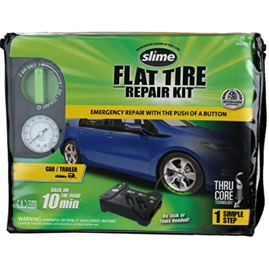 

50122 Flat Tire Puncture Emergency Kit Includes Sealant and Tire Inflator Pump Analog Suitable for Cars and Other Highway Vehic