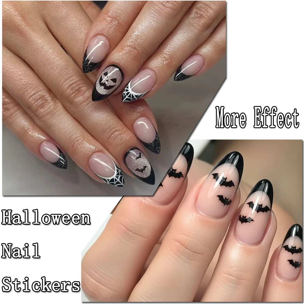 1/4Pcs 5D Gothic Halloween Nail Stickers Black Spider Web Bat White Skeleton Self Adhesive Nail Decal For Festival  Nail Sliders
