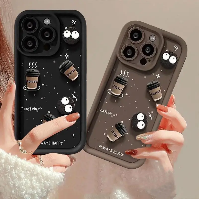 3D DIY Cute Coffee Case For Realme C55 C53 C51 C67 C35 C30 C21Y C25Y C21 C11 C2011 C12 C15 C25 C20 12 Pro Plus 11 Matte Cover