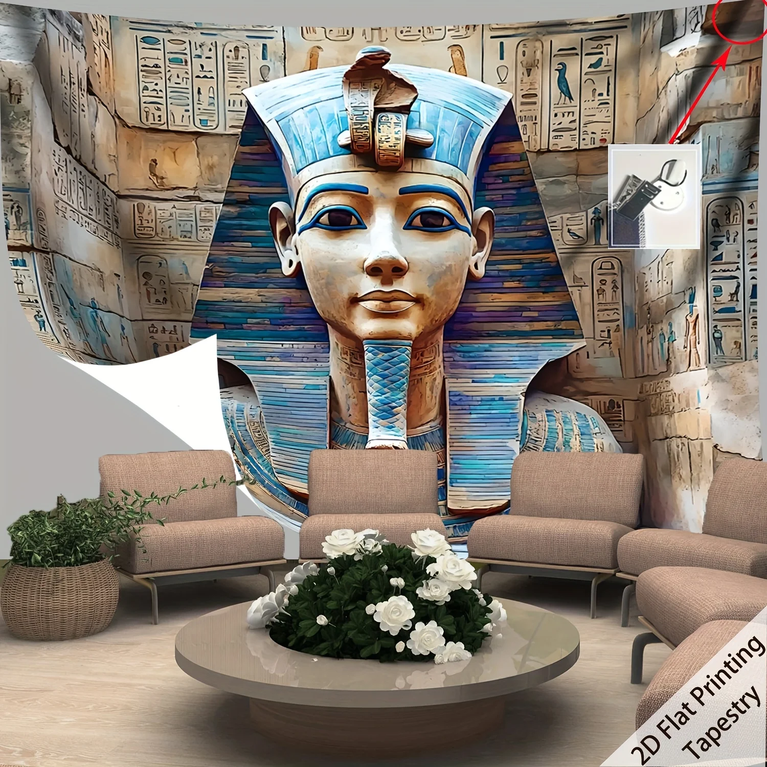 Ancient Egypt Tapestry Wall Hanging Pharaoh Mask Hieroglyphics Wall Art Tapestry Boho Home Decor for Bedroom Living Room