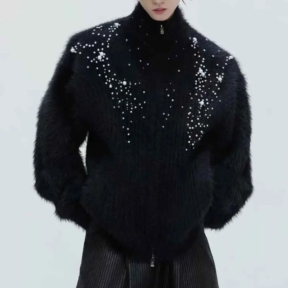 

Mens Autumn Sweater Pearl Casual Zipper Cardigan Knitwear Fashion Outdoor Daily Versatile Youth Comfort Top Men'S Clothing 2025