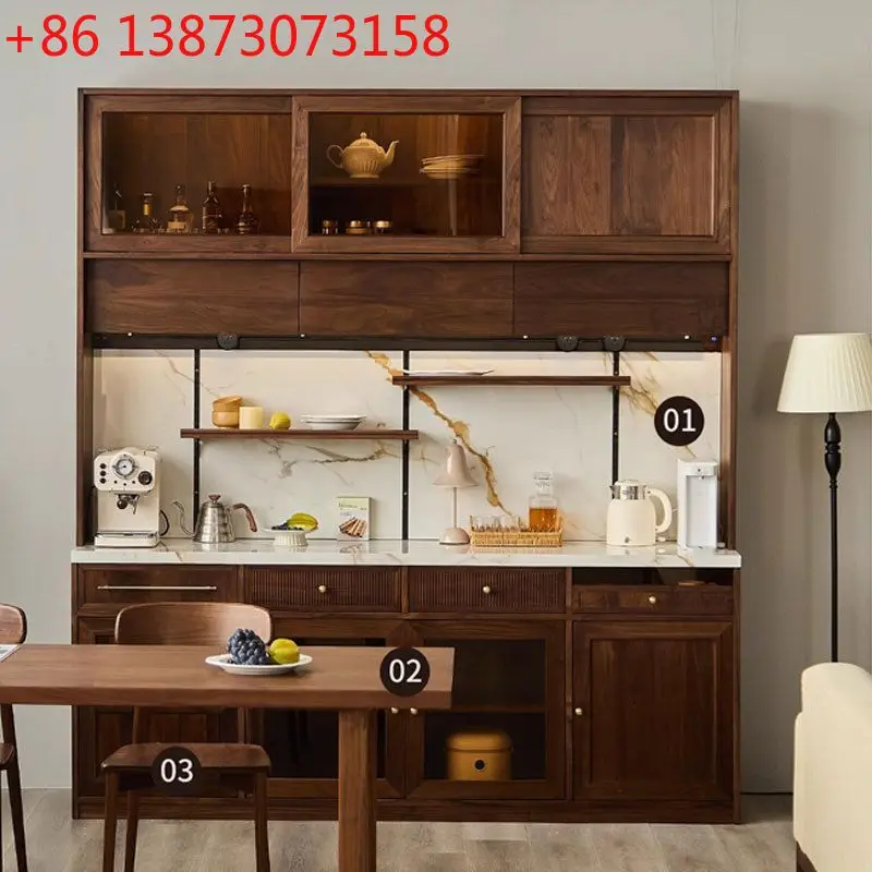 North American black walnut Haipai retro rock slab dining side cabinet log cherry wood storage cabinet glass high cabinet