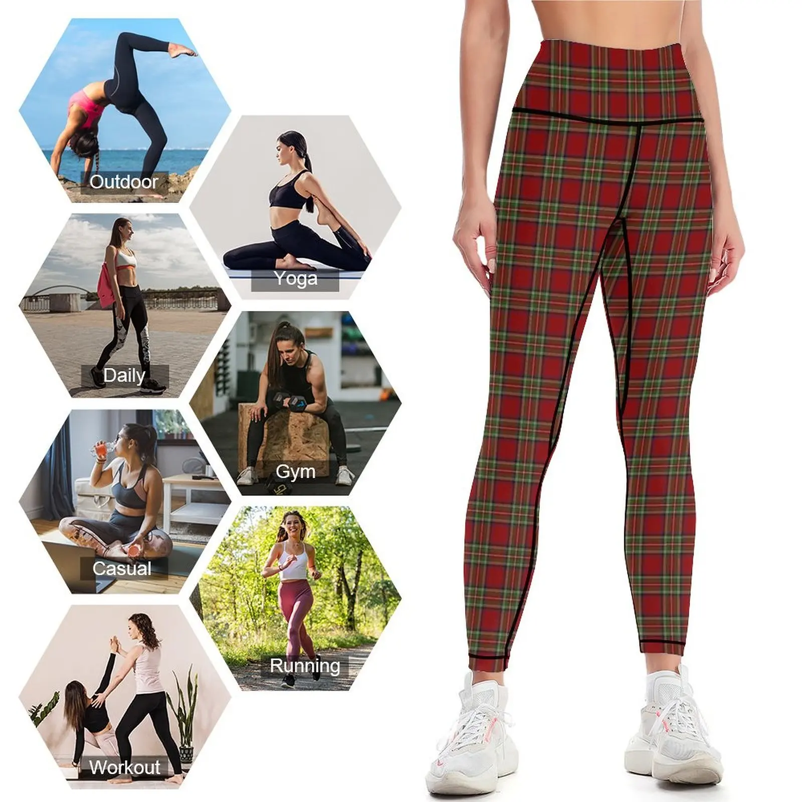 Pattern Red Tartan / Christmas Scottish Leggings trousers Leginsy push up Sportswear woman gym sports tennis for Womens Leggings