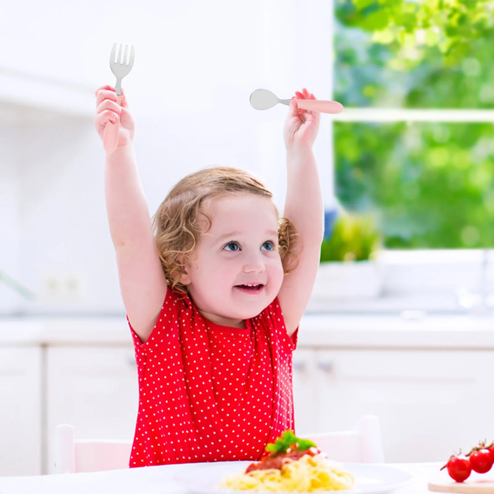 

1Set Toddler Spoon Fork Set Stainless Steel Baby Utensils for Self Feeding Ergonomic Training Tableware Portable with Storage