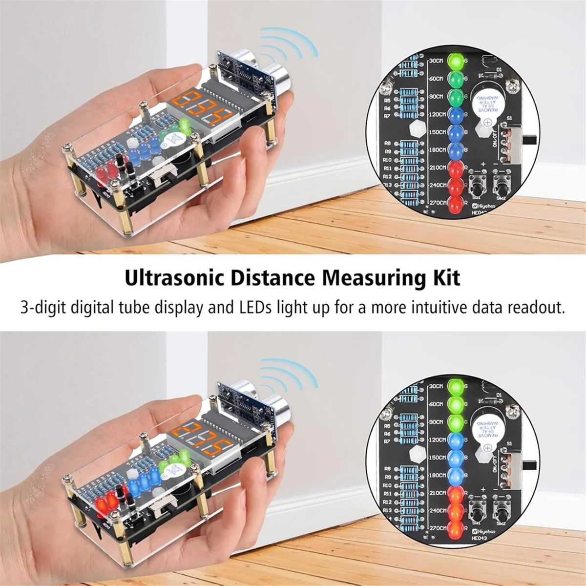 

New Ultrasonic Rangefinder Alarm DIY Kit, HC-SR04 Ultrasonic Rangefinder Welding Practice Kit with LED Light, STEM Welding