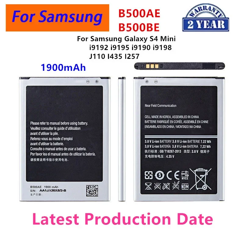 

Brand New B500AE B500BE Battery 1900mAh For Samsung Galaxy S4 Mini i9192 i9195 i9190 i9198 J110 I435 I257 B500AE 3 Pin