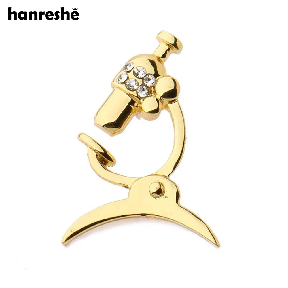 Hanreshe Microscope Pin Brooch Medicine Sliver Plated Crystal Lapel Backpack Badge for Doctor Nurse Medical Student Jewelry