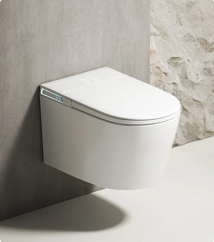 Wall Hung Smart Toilet Floating Elongated Remote Control Seat Heating Integrated Water Tank Pattern For Small